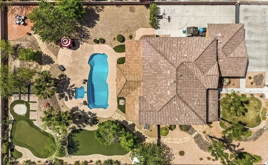 Aerial view of a backyard used to verify measurements for a pool